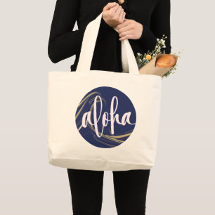 Bolso De Tela Gigante Aloha Tote Bag Dark Blue Gold con el tema del océ