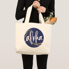 Bolso De Tela Gigante Aloha Tote Bag Dark Blue Gold con el tema del océa