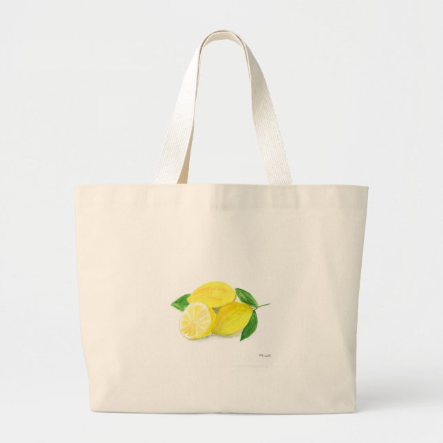 Bolso De Tela Gigante Amarillo de cítricos limón fruta acuarela Verano (Frente)