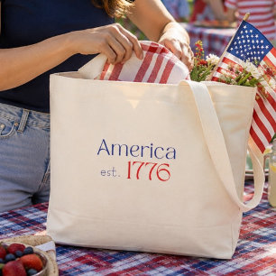 Bolso De Tela Gigante América es 1776 Tipografía 250 Cumpleaños Azul Roj