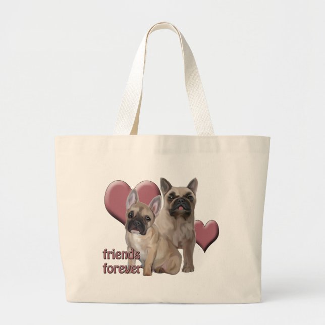 Bolso De Tela Gigante "Amigos para siempre" bulldoges franceses (Frente)