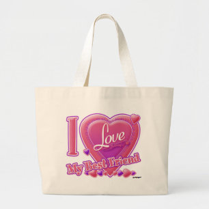 Bolso De Tela Gigante Amo a mi mejor amigo rosa/morado - corazones