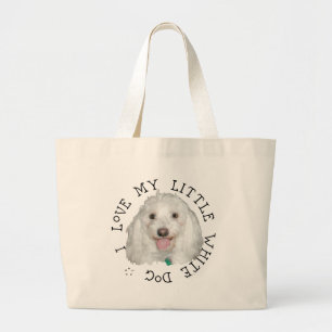 Bolso De Tela Gigante Amo a mi pequeño perro blanco (rescatado)