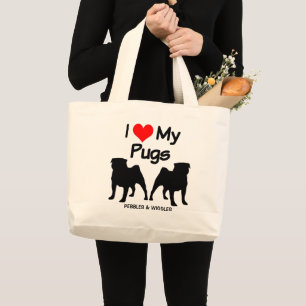 Bolso De Tela Gigante Amo A Mis Dos Perros De Pug
