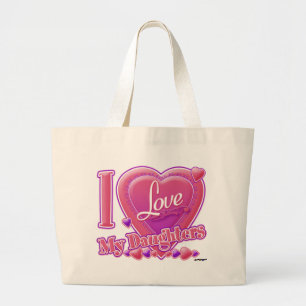 Bolso De Tela Gigante Amo a mis hijas rosadas/violetas - corazón