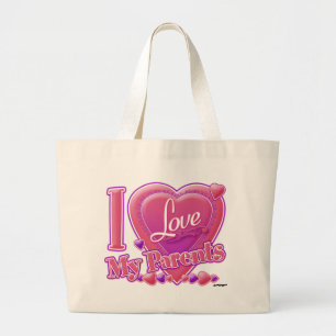 Bolso De Tela Gigante Amo a mis padres rosa/morado - corazón