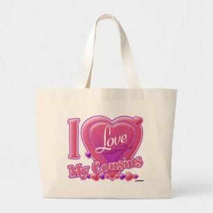 Bolso De Tela Gigante Amo a mis primos rosados/púrpura - corazón