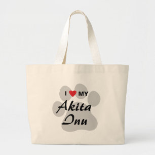 Bolso De Tela Gigante Amo (corazón) mi impresión de la pata de Akita I