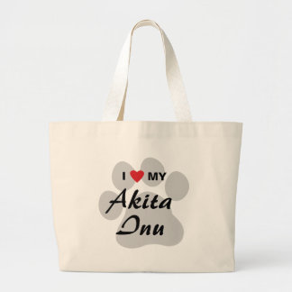 Bolso De Tela Gigante Amo (corazón) mi impresión de la pata de Akita Inu