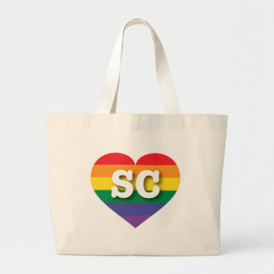 Bolso De Tela Gigante Amo el corazón arcoiris de Carolina del Sur