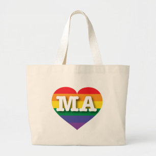 Bolso De Tela Gigante Amo el corazón arcoiris de Massachusetts