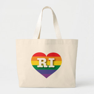 Bolso De Tela Gigante Amo el corazón arcoiris de Rhode Island