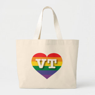 Bolso De Tela Gigante Amo el corazón arcoiris de Vermont