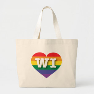 Bolso De Tela Gigante Amo el corazón arcoiris de Wisconsin