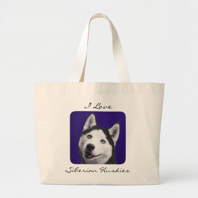 Bolso De Tela Gigante Amo el Huskies Siberianos Jumbo Canvas Totebag (Frente)