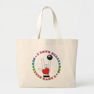 BOLSO DE TELA GIGANTE AMO LENGUAJE DE SIGNOS DEL ASL DE LOS BILLARES