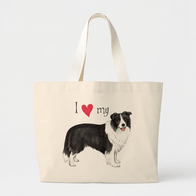 Bolso De Tela Gigante Amo mi border collie (Frente)
