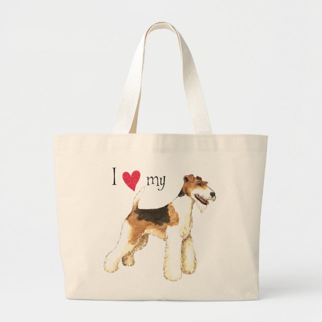 Bolso De Tela Gigante Amo mi fox terrier del alambre (Frente)