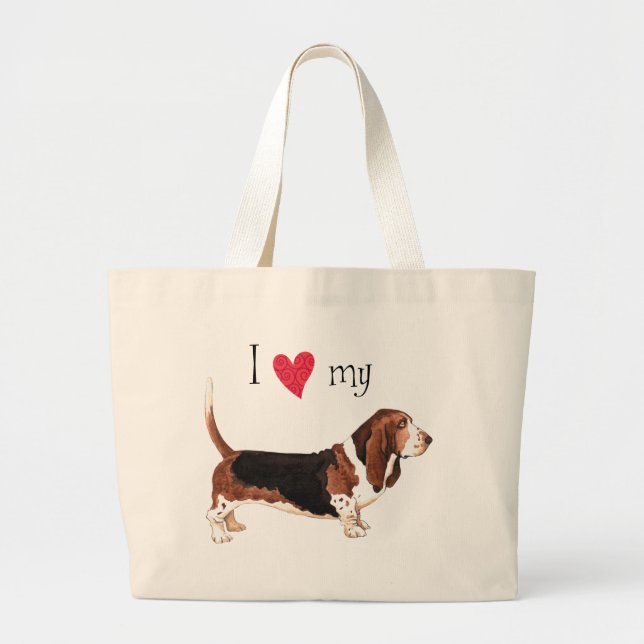 Bolso De Tela Gigante Amo mi Hound Basset (Frente)
