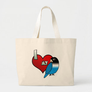 Bolso De Tela Gigante Amo mi Lovebird enmascarado del negro azul