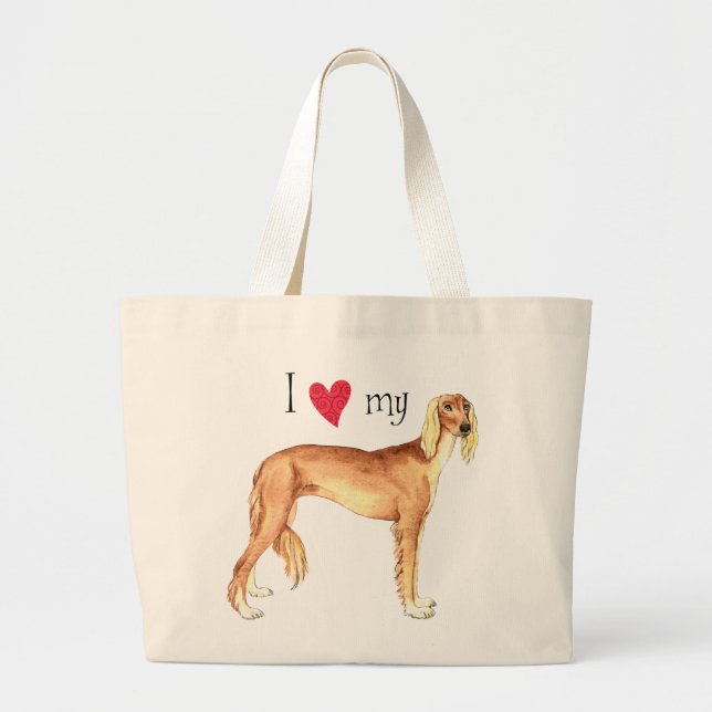 Bolso De Tela Gigante Amo mi Saluki (Frente)