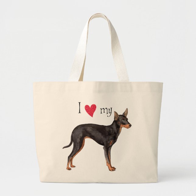 Bolso De Tela Gigante Amo mi Toy Manchester Terrier (Frente)