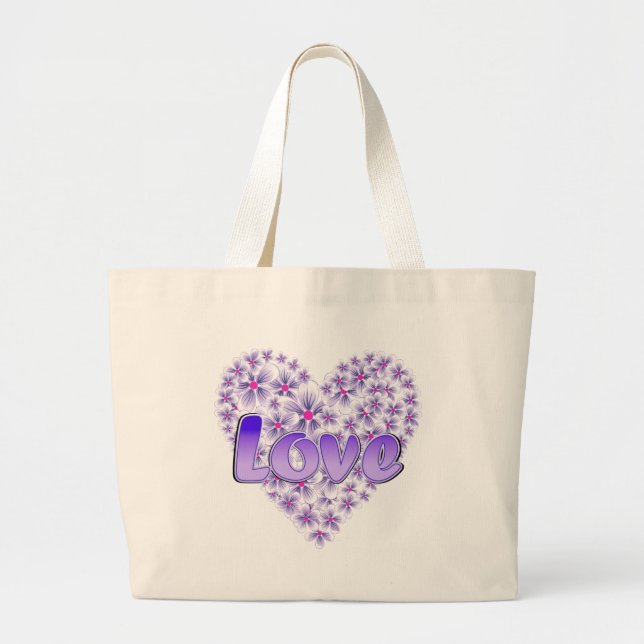 Bolso De Tela Gigante Amor morado y margaritas (Frente)