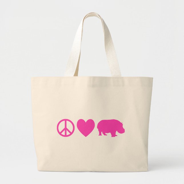 Bolso De Tela Gigante Amor por la paz rosa e hipopótamos (Frente)