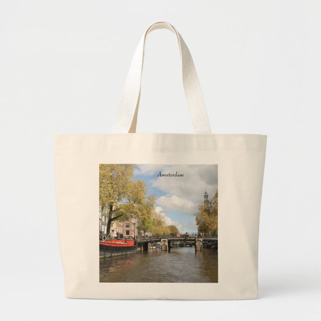 Bolso De Tela Gigante Amsterdam, Canal, Puente, Houseboat, Iglesia Spire (Frente)