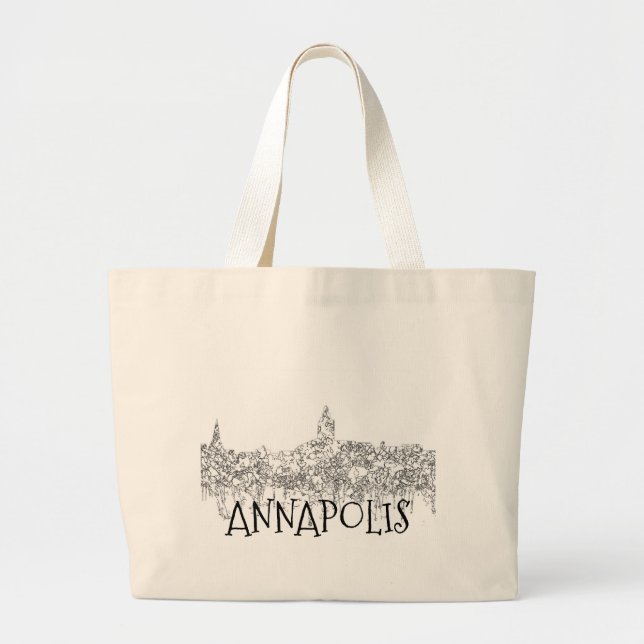 Bolso De Tela Gigante Anapolis Maryland Skyline SG-Black y White (Frente)