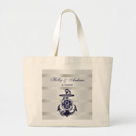 Bolso De Tela Gigante Ancla Azul Plata Blanco Marina Monograma Circular 