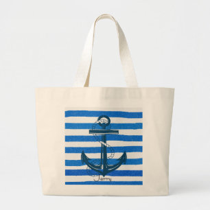Bolso De Tela Gigante Anclaje azul nautico a rayas