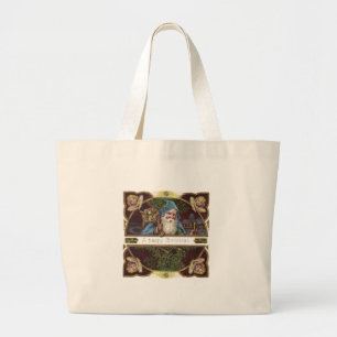 Bolso De Tela Gigante Ángeles de Santa Victorianos Azul Navidad Arte Ant