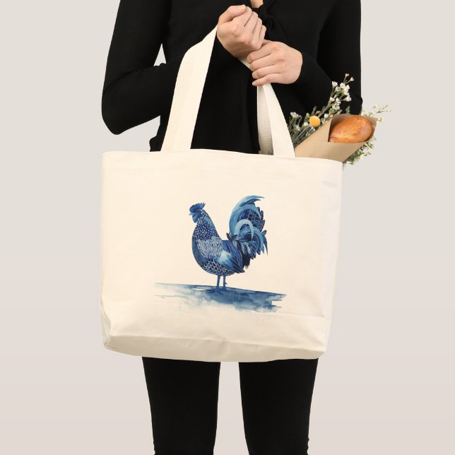 Bolso De Tela Gigante Animales de la Granja Azul de Cobalto - Rooster (Anverso (producto))