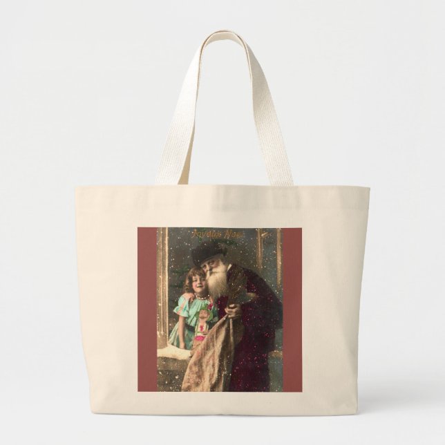 Bolso De Tela Gigante Antiguo Santa y Navidades Chicas (Frente)