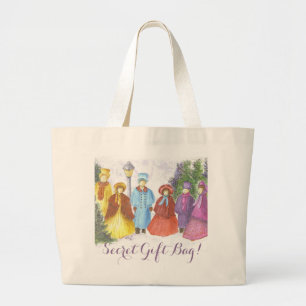 BOLSO DE TELA GIGANTE ANTIGUOS NAVIDADES MORADOS, CAROLERS, REGALO SECRE