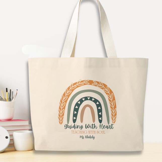 Bolso De Tela Gigante Apreciación Inspiradora del maestro arcoiris (Cute Rainbow Inspirational Teacher Appreciation Large Tote Bag
)