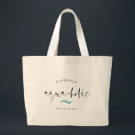 Bolso De Tela Gigante AQUA-HOLIC Moderno Funny Nombre personalizado Play<br><div class="desc">Tote de playa de verano divertido leyendo FIERCELY AQUA-HOLIC en un moderno diseño de caligrafía de escritura a la moda con acento de ola náutica en menta turquesa, texto de personalizable arriba y su nombre personal abajo. Excelente regalo para una escapada de soltera o de dama de honor o una...</div>