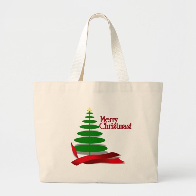 Bolso De Tela Gigante Árbol de Navidad con cinta roja (Frente)