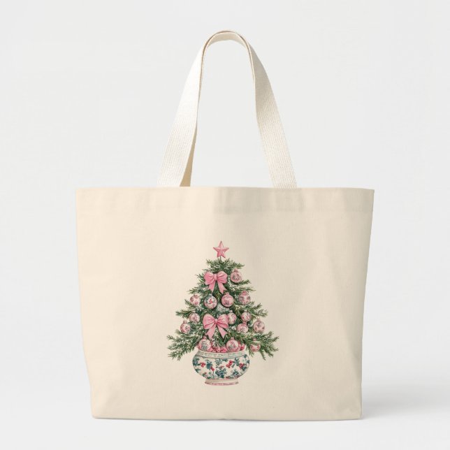 Bolso De Tela Gigante Árbol de Navidad Preppy Chinoiserie (Frente)