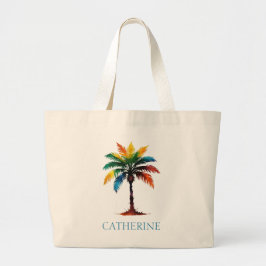 Bolso De Tela Gigante Árbol de palmas de color de agua personalizado