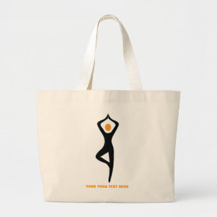 Bolso De Tela Gigante Árbol de yoga pose negro, personalizado naranja