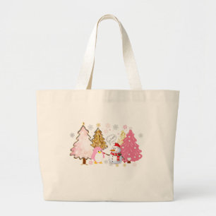 Bolso De Tela Gigante Árboles de Navidad rosas, pingüino juguetón y homb