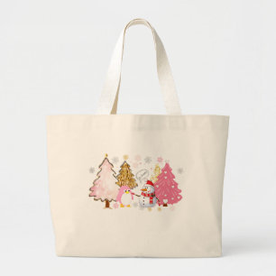 Bolso De Tela Gigante Árboles de Navidad rosas, pingüino juguetón y homb