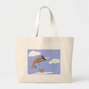 Bolso De Tela Gigante Arco iris Ninja Narwhal que vuela