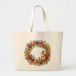 Bolso De Tela Gigante ardilla feliz en hojas de otoño