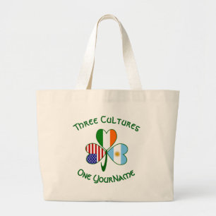 Bolso De Tela Gigante Argentina USA Ireland Flags Shamrock Your Name