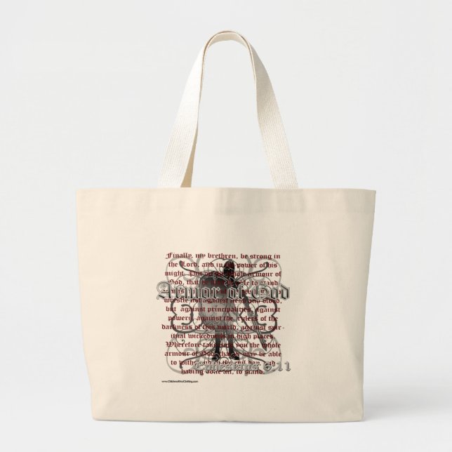Bolso De Tela Gigante Armadura de la mercancía cristiana de dios (Frente)