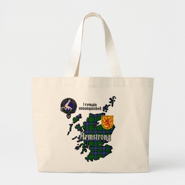 Bolso De Tela Gigante Armstrong Clan Badge & Tartan Map de Escocia (Frente)