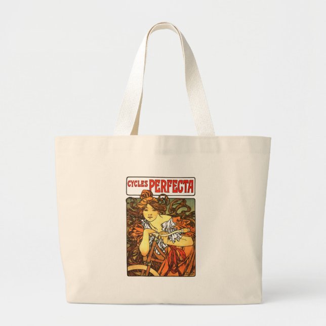 Bolso De Tela Gigante Art Nouveau Bicycle Mucha Art (Frente)